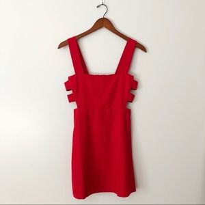 NWT Open Sides Red Mini Dress W/ Denim Like Fabric
